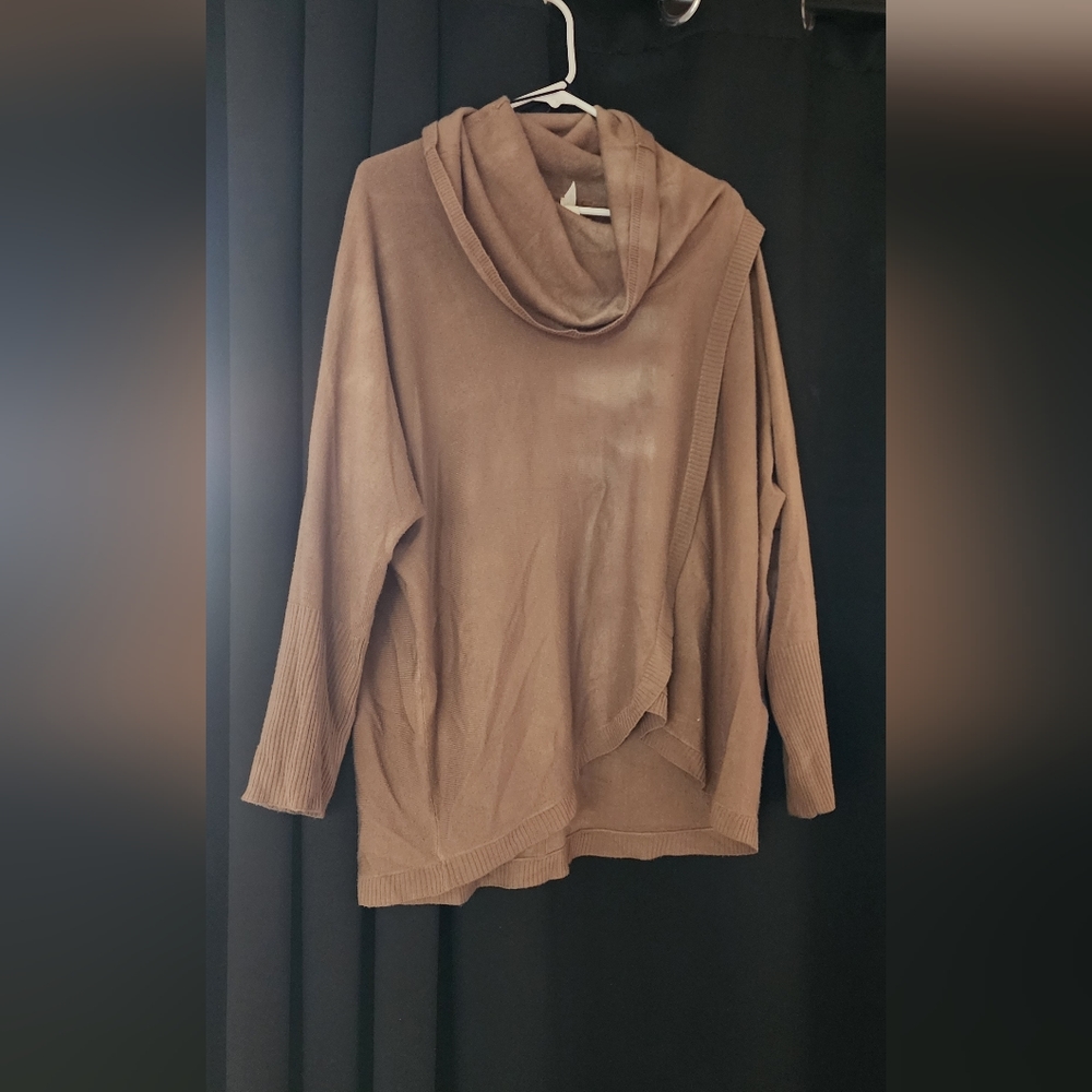 NY Collection Women's Cowl Neck Long Sleeve Blouse Size L Beige Gently Used